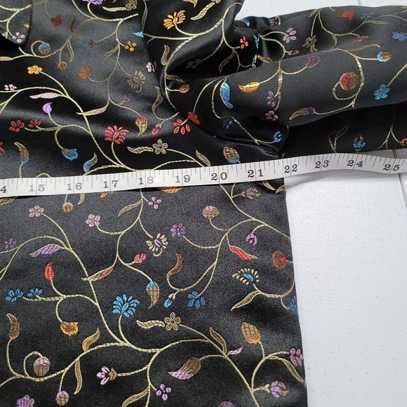 Robert Louis Lined Black Metallic Floral Silk Blend Open Front Jacket Size M/L - Picture 13 of 16